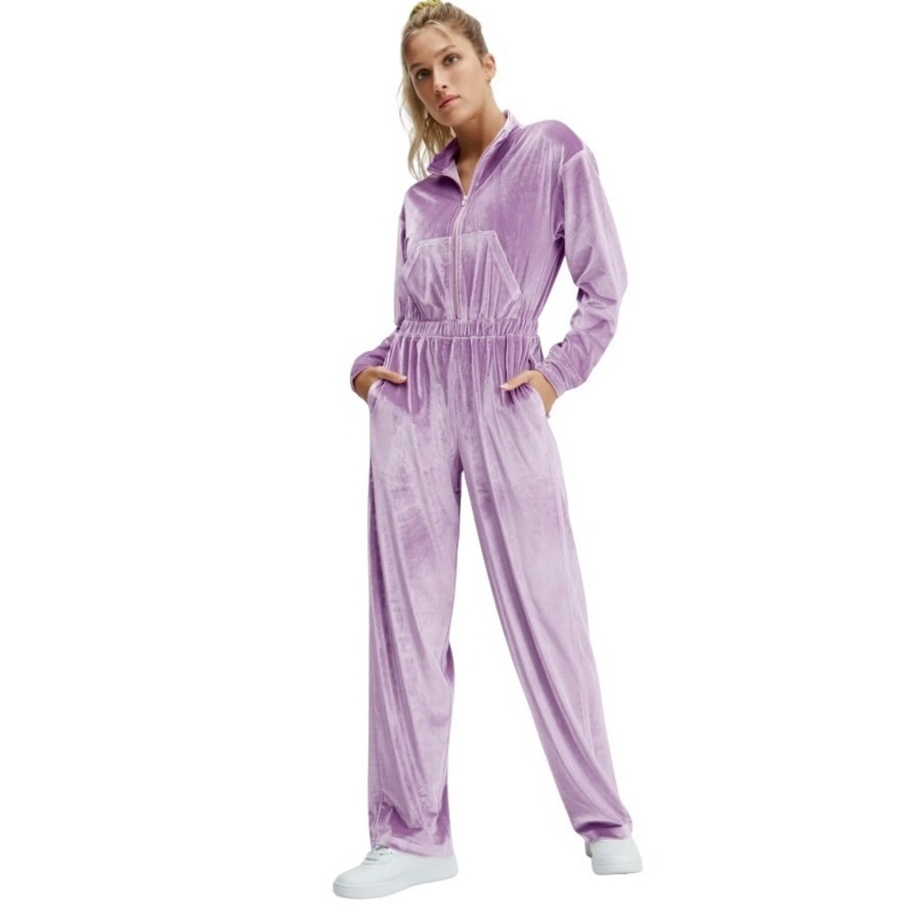 Fabletics Lavender Purple Velour Half Zip Wide‎ Leg Jumpsuit Mock Neck NWT 2X